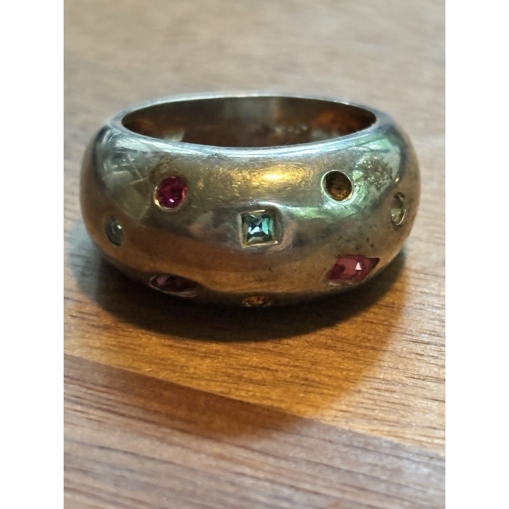 Vintage Sterling Silver Ring 7 Multicolor CZ Dome
